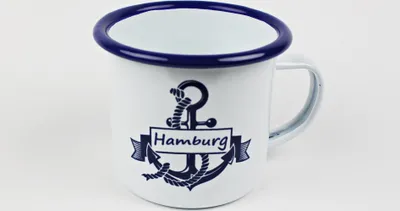 Produktbild von Emaille Becher Hamburg Anker blau Tasse Kaffee Becher Emaillebecher