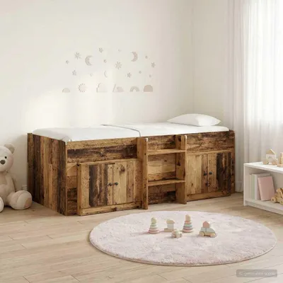 Obrázok produktu pre Maison Exclusive – Posteľ s úložným priestorom a skriňou, 3 kusy, materiál: recyklované drevo a drevotrieska