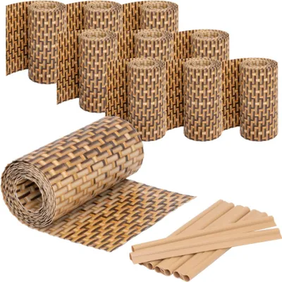 Produktbild von Jardinion Sichtschutzstreifen Rattan Optik 250 x 19cm, 10 Stück (25m) Hellbraun inkl. 20 Befestigungsclips Sichtschutz Rattan, Balkon Sichtschutz, Terrassen- und Gartenzaun Sichtschutz