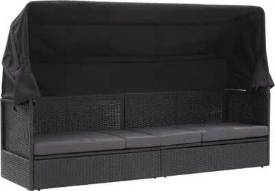 Produktbild von The Living Store Outdoor-Sofabett mit Dach Poly-Rattan Schwarz