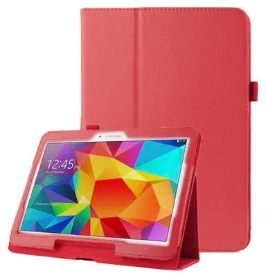Image de subtel Étui avec stand intégré pour tablette Samsung Galaxy Tab 4 10.1 (SM-T530 / SM-T531 / SM-T533 / SM-T535) - Cuir synthétique, couleur rouge Housse Pochette bookstyle case avec protection 360°