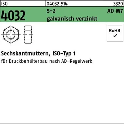 Produktbild von Sechskantmutter ISO 4032 M 27 5-2 AD W7 galvanisch verzinkt