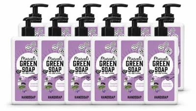 Image de 12 savons pour les mains "Green Soap" de Marcel - Lavande et romarin - 500 ml - Pack économique - 12 pièces
