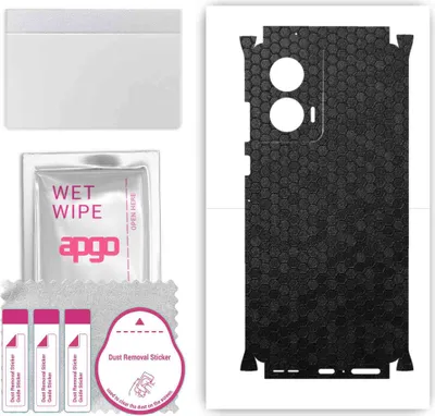 Produktbild von apgo Rückseite + Seiten Schutzfolie, Skin, kompatibel mit Motorola Edge 50 Fusion, Hinten Displayschutzfolie aus Vinylfolie, kratzfest, einfache Montage - Schwarze Honigwabe
