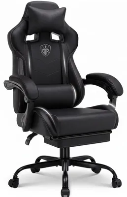 Zdjęcie produktu dla Krzesło gamingowe - ergonomiczne krzesło biurowe - podnóżek - regulacja wysokości - obrotowe - podłokietniki - maksymalne obciążenie 150 kg - kolor: czarny