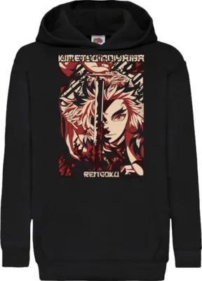 Obrázek produktu pro Dětská Mikina S Kapucí Demon Anime Slayer Kyojuro Rengoku 001, 12-13 Jahr - 152 / Černá