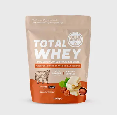 Produktbild von Gold Nutrition Total Whey 260 g, weiße Schokolade-Haselnuss