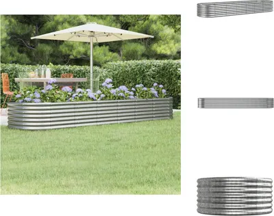 Image de vidaXL Lit surélevé Acier revêtu par poudre 296x80x36 cm Argenté - Pots de fleurs & Jardinières