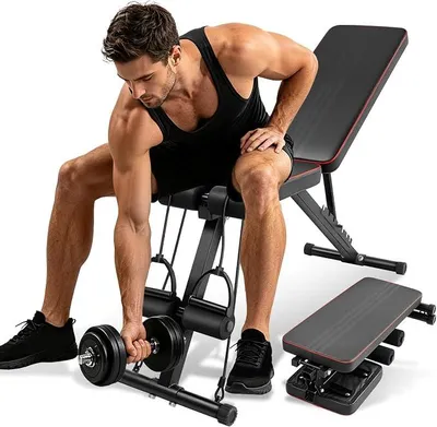Imagen del producto de Banco de pesas plegable con bandas de resistencia, banco de entrenamiento ajustable con 7 niveles, banco de fitness multifuncional para el hogar, con capacidad de carga de hasta 200 kg, color
