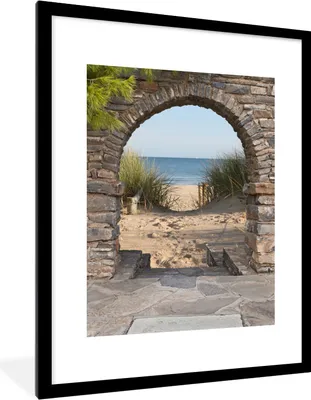 Produktbild von MuchoWow® Gerahmtes Poster Aussicht - Strand - Düne - Pflanzen 60x80 cm - Poster mit Schwarzem Bilderrahmen Wandposter Rahmen Foto Bilder - Wohnzimmer - Dekorationen - Prämie