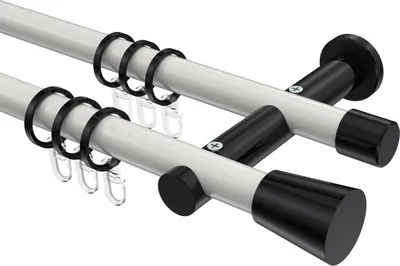 Produktbild von Interdeco Gardinenstange / Vorhangstange Weiß / Schwarz, Typ Platon Sitra (Konus), 20 mm Ø 2-läufig, 100 cm