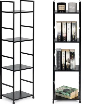 Immagine prodotto di Scaffale moderno in legno, struttura in metallo LOFT, 4 ripiani, nero