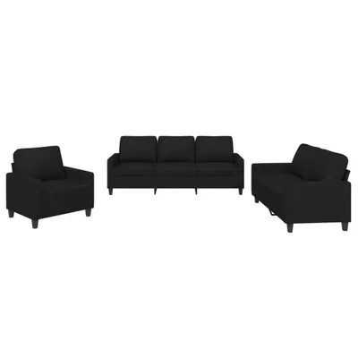 Produktbild von vidaXL 3-tlg. Sofagarnitur mit Kissen Schwarz Stoff
