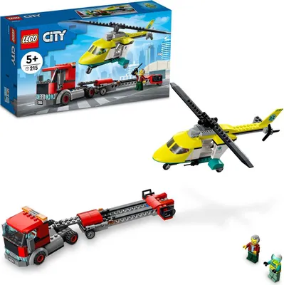 Immagine prodotto di LEGO 60343 City Helicopter Transporter, giocattolo da 5 anni con camion, elicottero di salvataggio e minifigure, idea regalo
