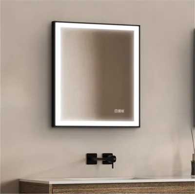 Image de Miroir LED rectangulaire avec cadre alu noir VELUNA