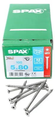 Immagine prodotto di SPAX® 1197000500803 Viti universali SPAX® T20 a testa svasata, non trattate, A2 1197000500803 5 mm x 80 mm, 100 pezzi