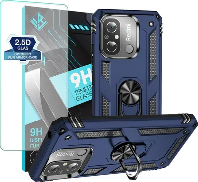 Produktbild von Armor Outdoor Handyhülle für Xiaomi Redmi 12C Handy Panzer Case Schutzhülle mit 9H Displayglas Displayschutz Farbe: Blau