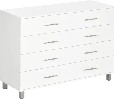 Image de Commode - 4 tiroirs - Avec pieds - Style moderne - 112 x 38,2 x 81 cm - Blanc