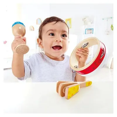 Produktbild von Hape Junior Perkussion Musikinstrumente Set Musikspielzeug Holzspielzeug 12M+
