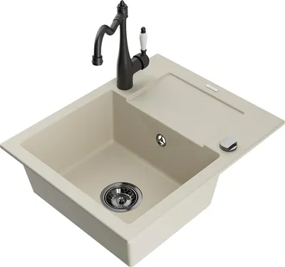 Immagine prodotto di Mexen Enzo lavello da cucina in granito a 1 vasca con gocciolatoio e rubinetto cucina Carla, beige - 6506-69-670700-70