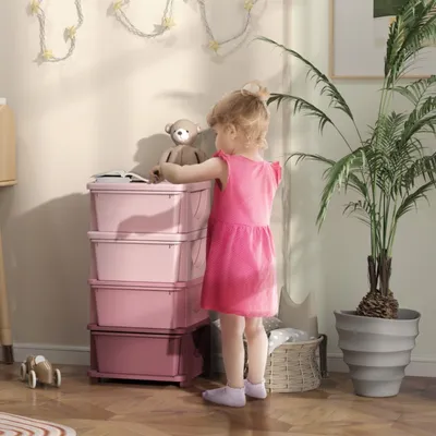Produktbild von Aufbewahrungsboxen für Kinder, 4 Schubladen, abgerundete Kanten, erhöhtes Design, 37x37x76 cm, Rosa