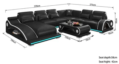 Image de Salon XXL Canapé En Forme De U Grand D'Angle En Cuir Marron Nouveau
