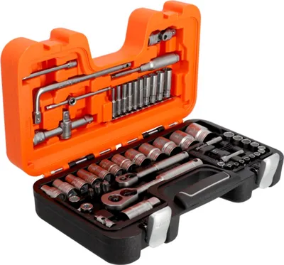 Produktbild von Bahco 1/4 und 1/2 Steckschlüssel-Satz, metrisch, Zwölfkant, Vierkantantrieb, Umschaltknarre mit Metallgriff - 56-tlg.