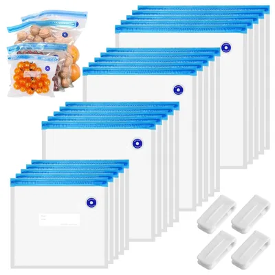 Image de Lot de 20 sacs de conservation sous vide réutilisables avec valve