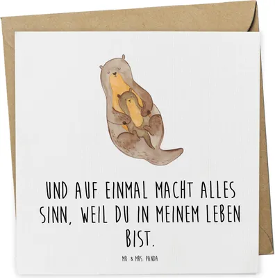 Produktbild von Mr. & Mrs. Panda Grußkarte Otter Kind - Weiß - Geschenk, Familie, Klappkarte, Glückwunschkarte, Baby, Mama, anlasskarte, Mutter, faltkarte, Geburt, doppelkarte