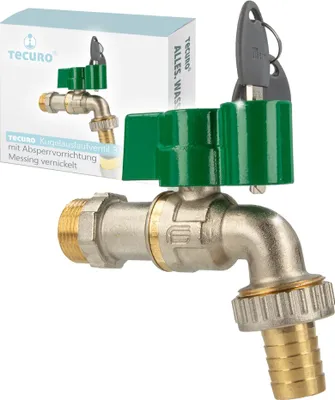 Produktbild von tecuro Auslaufkugelhahn mit Absperrvorrichtung 3/4 Zoll Wanschanschluss, Messing vernickelt
