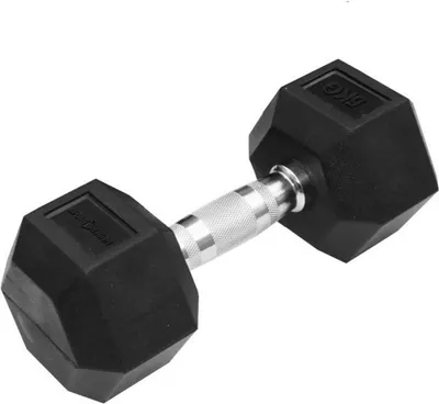 Produktbild von Sporttrend 24® Hexagon Hantel 1-50KG, Einzeln, verchromter Griff | sechseckige Kurzhantel, rutschfeste Kompakthantel, gummierte Hex Hanteln (1x5KG)