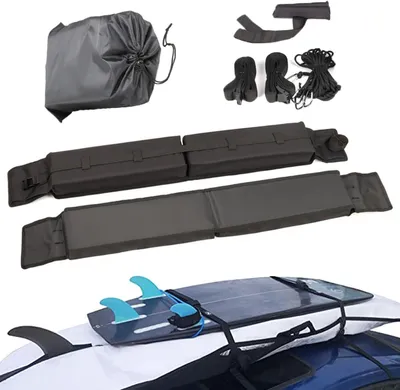 Productafbeelding van Universele zachte dakbagagedrager voor auto's voor surfplank, snowboard, sup, kajak en kano, met 4 sjorbanden en 2 kaplussen, zonder dwarsstang