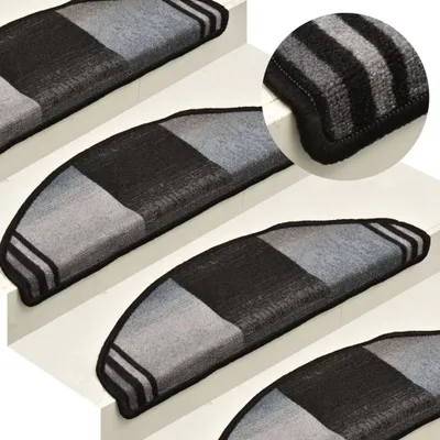 Immagine prodotto di The Living Store Tappetini per scale autoadesivi 15 pezzi nero e grigio 65x21x4 cm