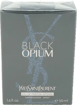 A close-up of the front of a perfume box.