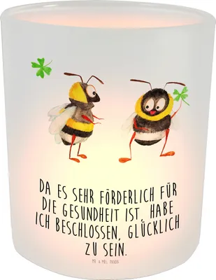 Produktbild von Mr. & Mrs. Panda Glas Windlicht Hummeln Kleeblatt - Transparent - Geschenk, Kerzenhalter, glücklich Werden, Outdoor, sein, Spruch Positiv, aus, Garten, Biene, Hummel