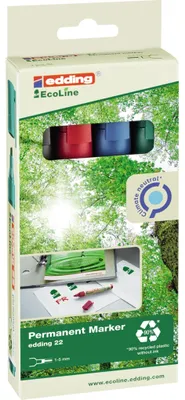 Produktbild von EDDING EcoLine 22 - Marker - permanent - Schwarz, Rot, Blau, Grün - 1-5 mm (Packung mit 4)