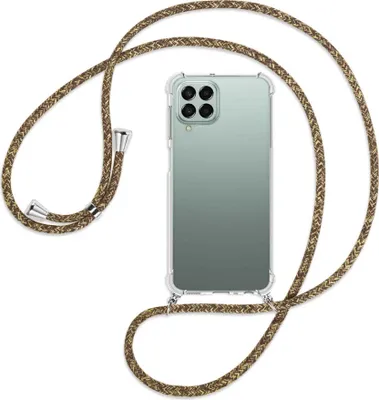 Produktbild von Handykette Backcover-Schutzhülle mit Band (Metall silberfarben) für Samsung Galaxy M33 - braun+beige