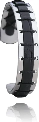 Produktbild von Karisma Armreif Armband Edelstahl mit Leder Schwarz - Herrenschmuck