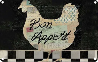 Produktbild von vianmo Blechschild 20x30 cm Huhn Hühner Bon Appetit Eier