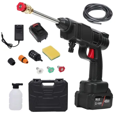 Image de Nettoyeur haute pression portable sans fil 30 bars avec 3 buses et 2 batteries, pour le nettoyage des sols, des murs et des clôtures de véhicules, ainsi que pour l'arrosage du jardin