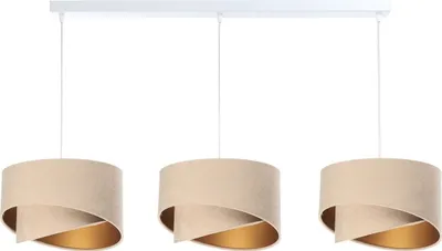 Produktbild von Hängelampe Stoff E27 H: max. 94 cm in Weiß Beige Gold 3-flammig länglich Modern Hängeleuchte