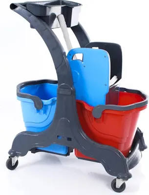 Produktbild von CleanSV Dori20 Kunststoffreinigungswagen, Reinigungswagen, Putzwagen, Presse, 2 Eimer, Ablage