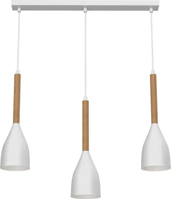 Zdjęcie produktu dla Lampa wisząca biała listwa 56 cm trzy klosze drewniane elementy Muza NEW 3xE27 15W Luminex