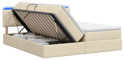 Productafbeelding van vidaXL LED-bed met matras, crème kleur, 200 x 200 cm, met stoffen bekleding