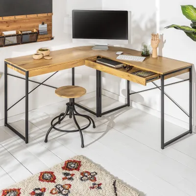 Produktbild von riess-ambiente Eckschreibtisch STUDIO 130cm natur schwarz Eichenoptik Metall mit Schubladen Industrial Design