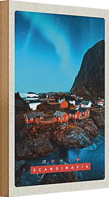 Produktbild von Holzschild Reise 20x30cm Skandinawien Urlaub Meer Gebirge