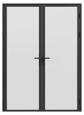 Produktbild von Komplette 2-flügelige Tür aus Aluminium und gehärtetem Mattglas - 2 x H 204 x B 83 cm - Schwarz - LOXTON