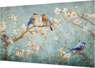 Produktbild von Selbstklebende Fototapete - Wandbilder für Wohnzimmer - 416x254 - Dekorative Wandfolie - Modernes Design für Wanddekoration - Tapeten für Innenräume - Frühlingsvögel