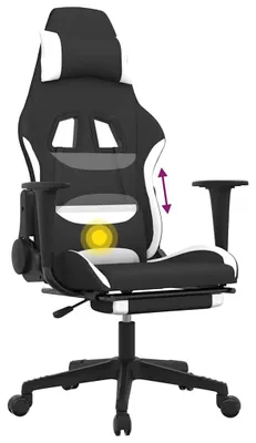 Produktbild von Gaming-Stuhl mit Massage & Fußstütze Schwarz und Weiß Stoff