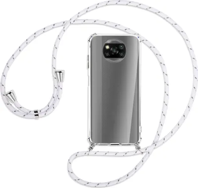 Produktbild von Handykette Backcover-Schutzhülle mit Band (Metall silberfarben) für Xiaomi Poco X3 NFC - weiß/grau